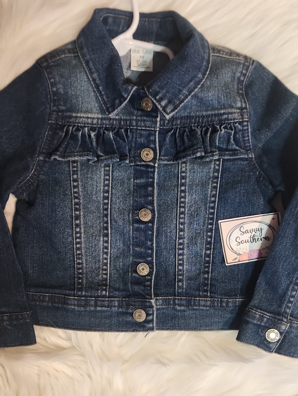Okie Dokie Girls' 3T Blue Denim Jacket with Ruffle Detail